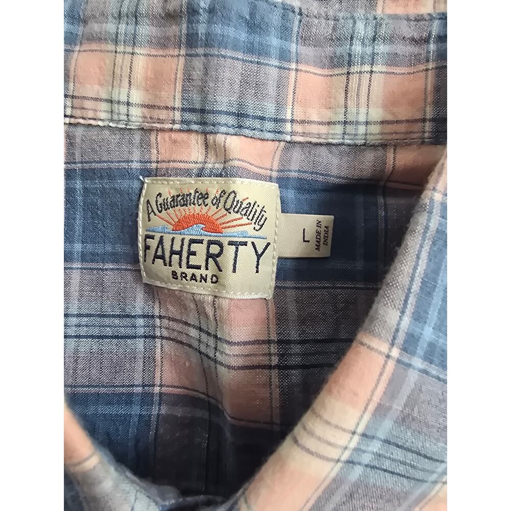Faherty‎ Brand Mens XL Blue Pink Plaid Short Sleeve Button Down Shirt Coastal - Picture 3 of 7